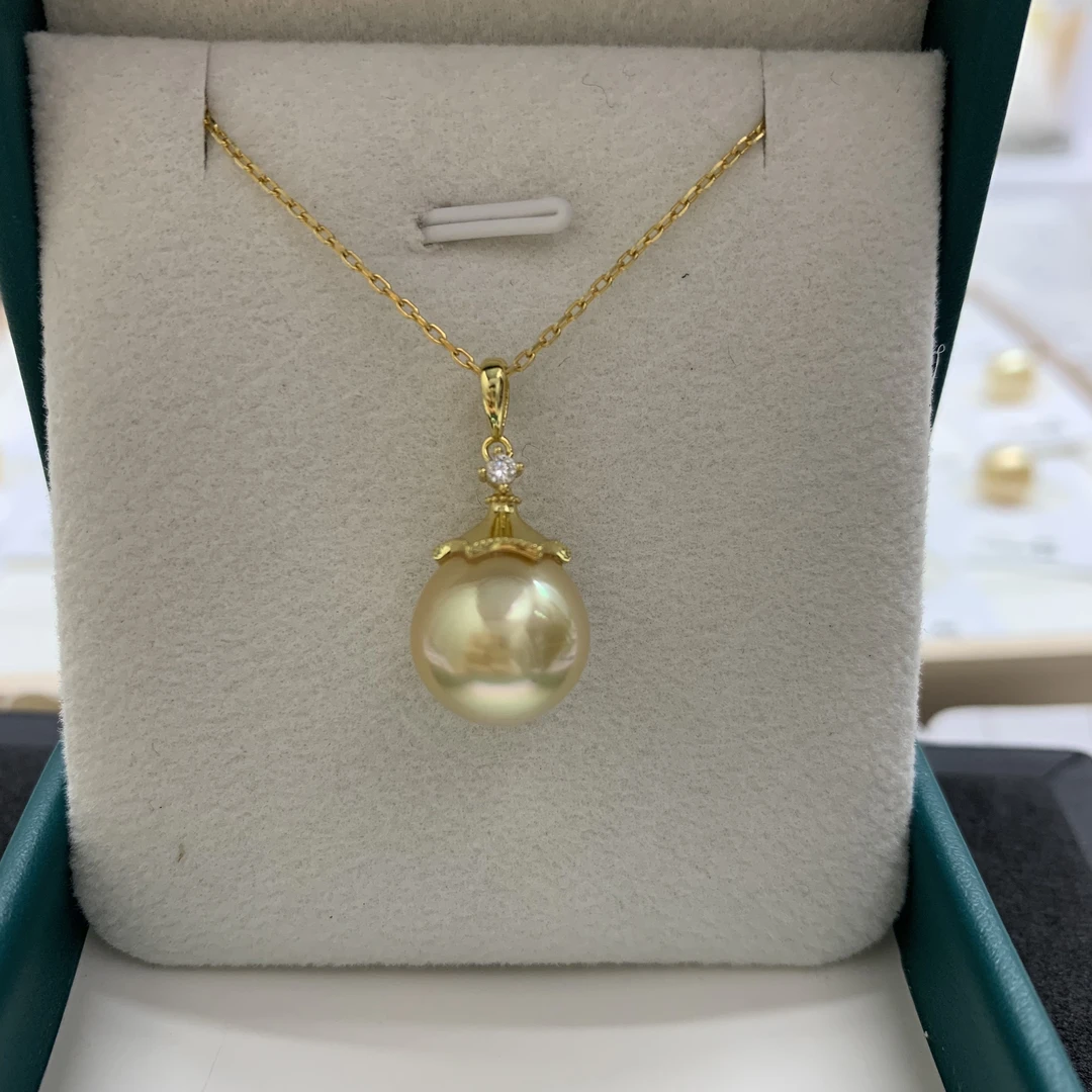 南洋金珠吊坠11-12mm强光海水珍珠吊坠925银天然珍珠吊坠(不含链)
