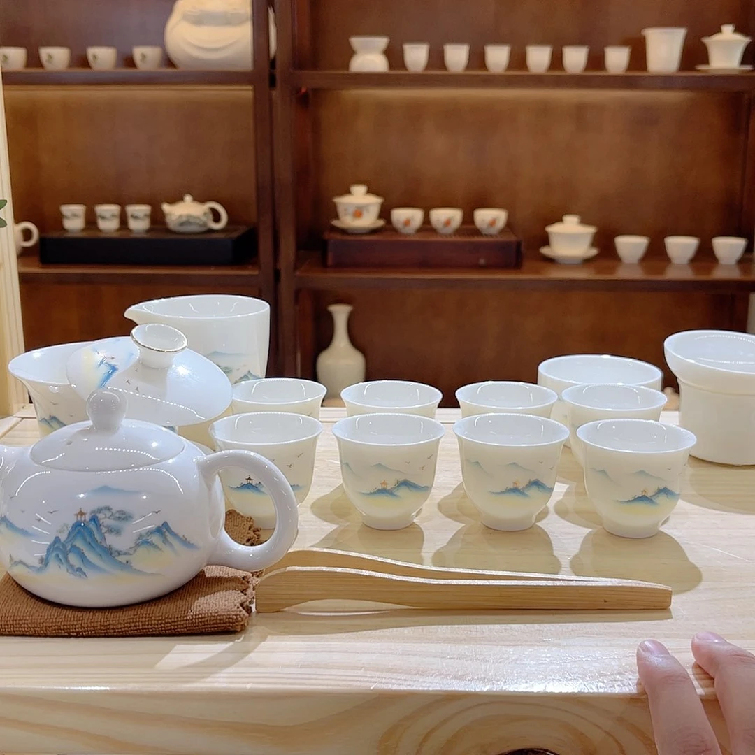 瓷片玄致羊脂玉瓷茶具套装