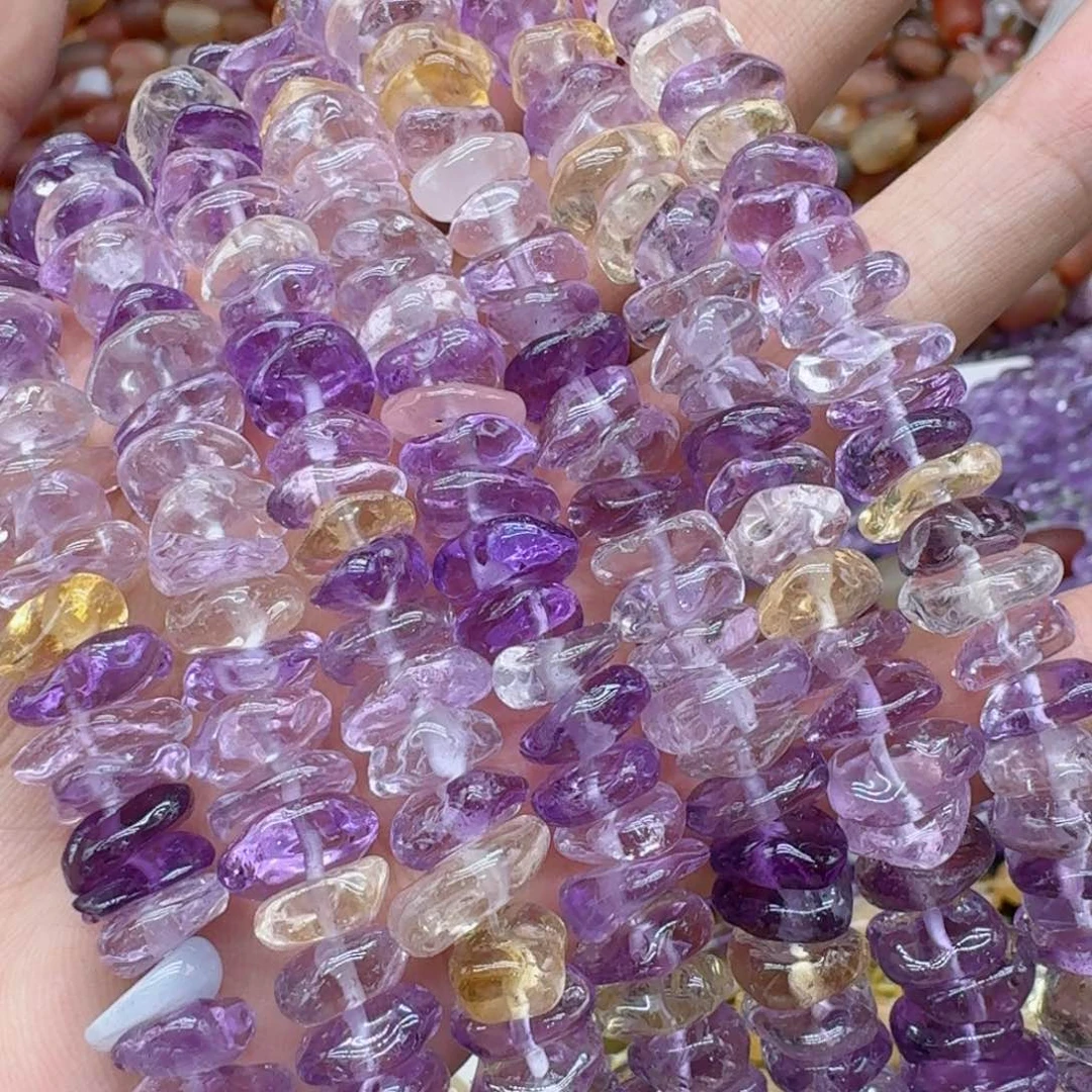 玛瑙/玉髓合金珠宝半成品紫黄晶随型隔片一条