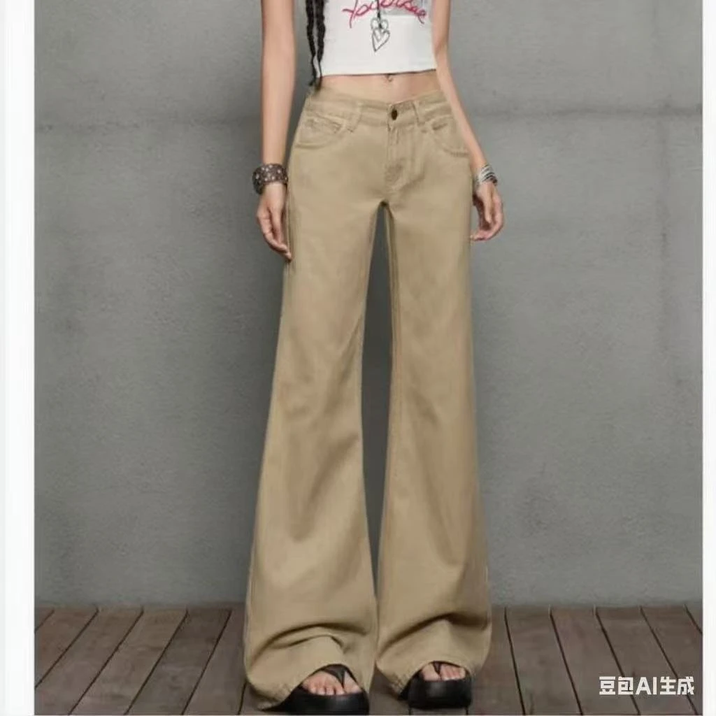 B2028新款不贴腿牛仔卡其色喇叭裤显瘦百搭休闲时尚韩版秋季女裤