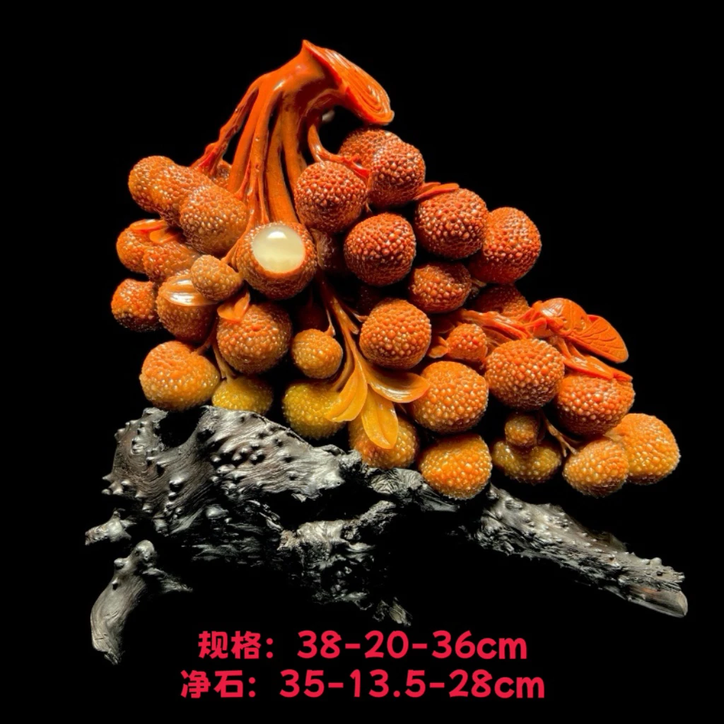 寿山石雕荔枝摆件硕果累累大吉大利名利双收玄关客厅书房乔迁送礼