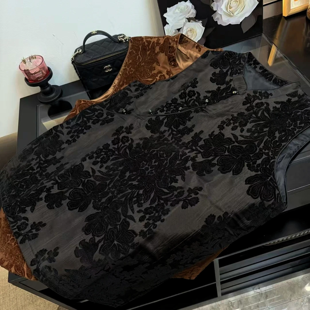 冬季中国风蕾丝时尚植物花卉冬装氛围感立领新中式国风新中式马甲