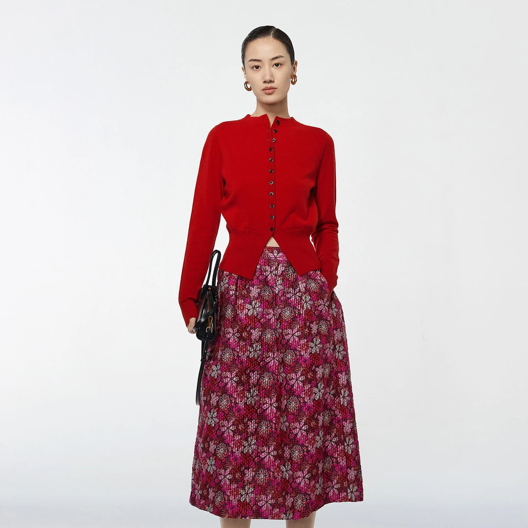 ZHUCHONGYUN时尚百搭红色优雅长袖毛针织衫C1BW1706M