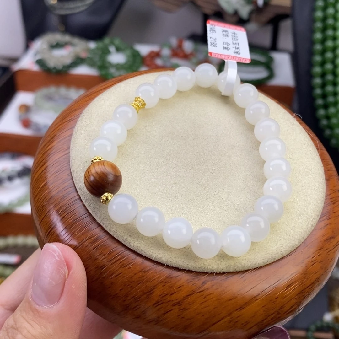 和田玉手串未镶嵌羊脂白卡8