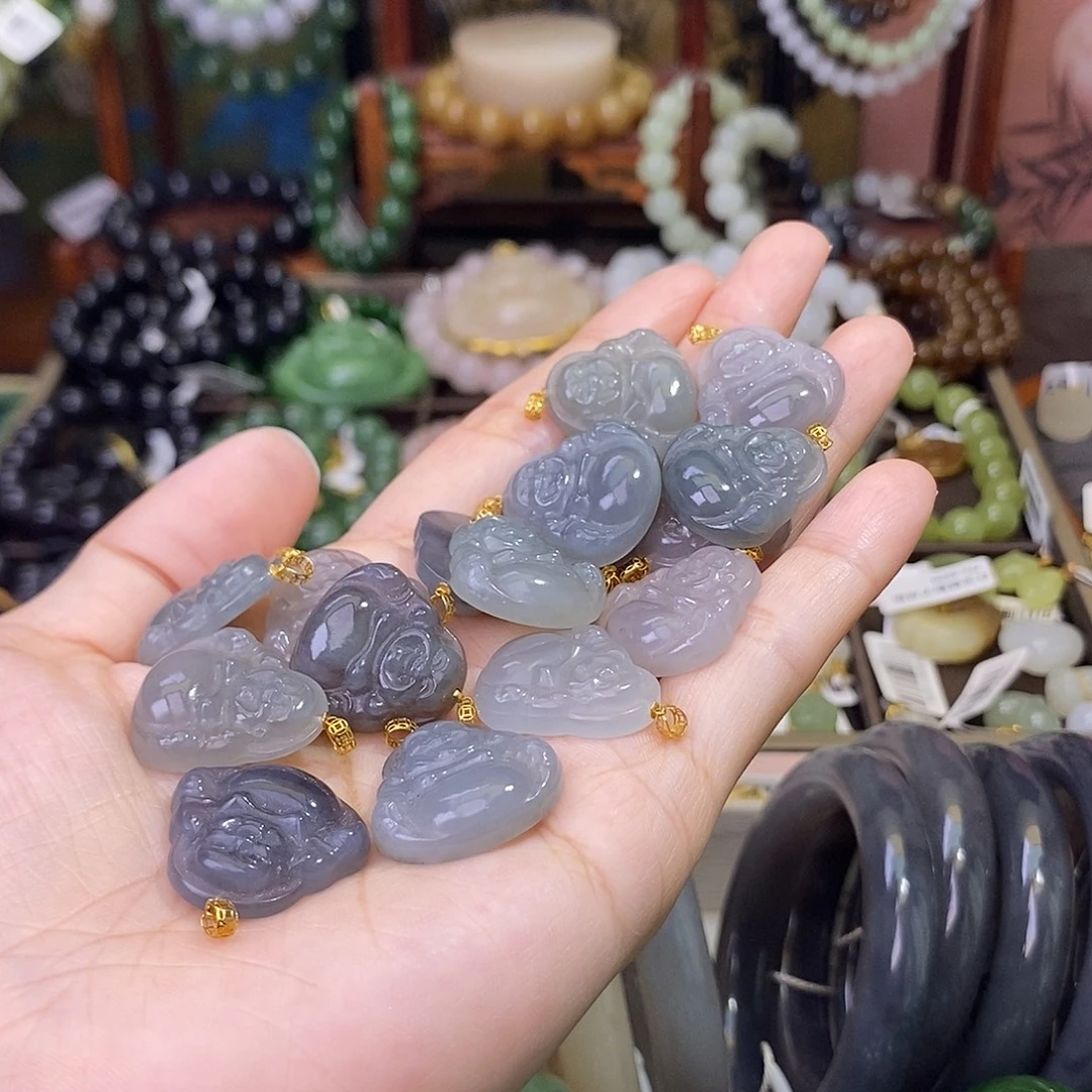 和田玉未镶嵌颈饰多样性发一 18.K金烟紫佛公