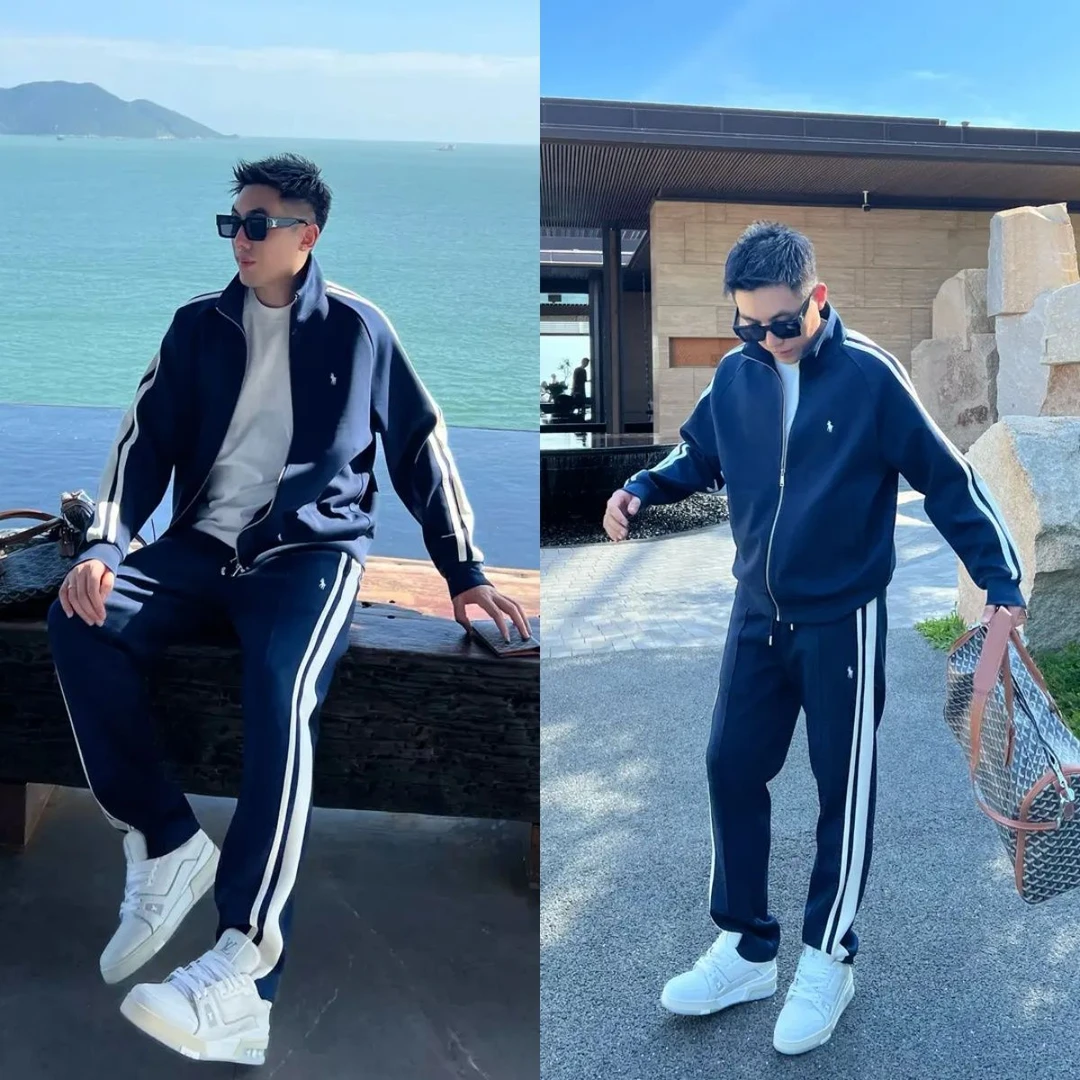 新款休闲运动两件套男士新款秋季潮流百搭时尚立领长裤外套套装