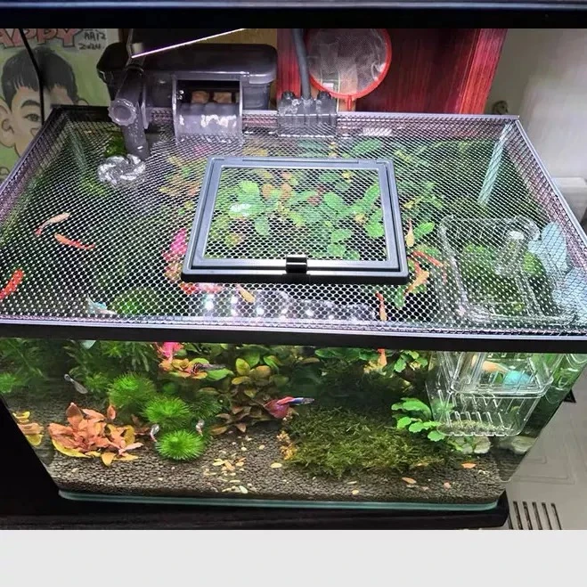 防鱼跳缸网磁吸网罩鱼缸防跳网加装投喂口专用盖板防跳盖溪流缸