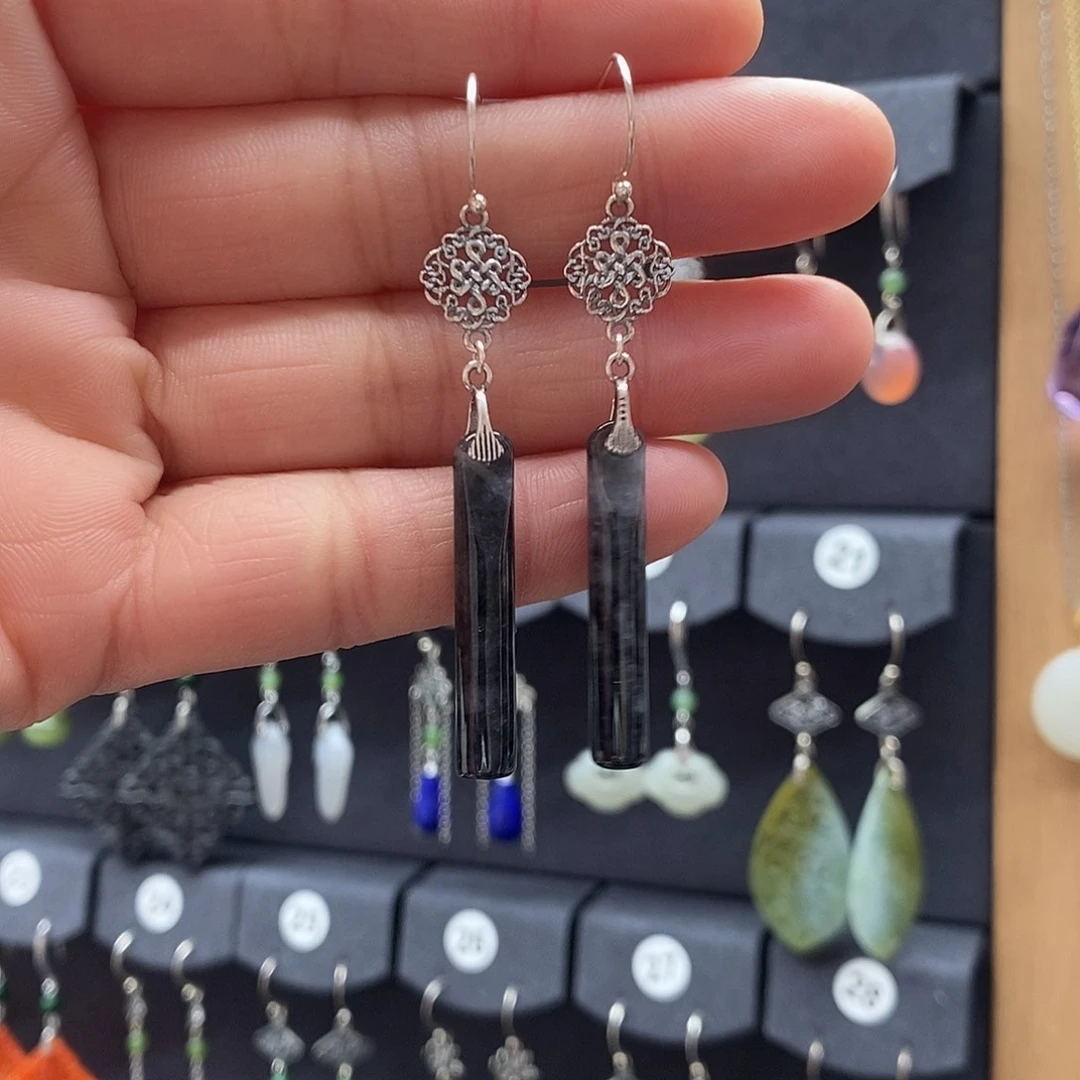 翡翠银S925镶嵌耳饰