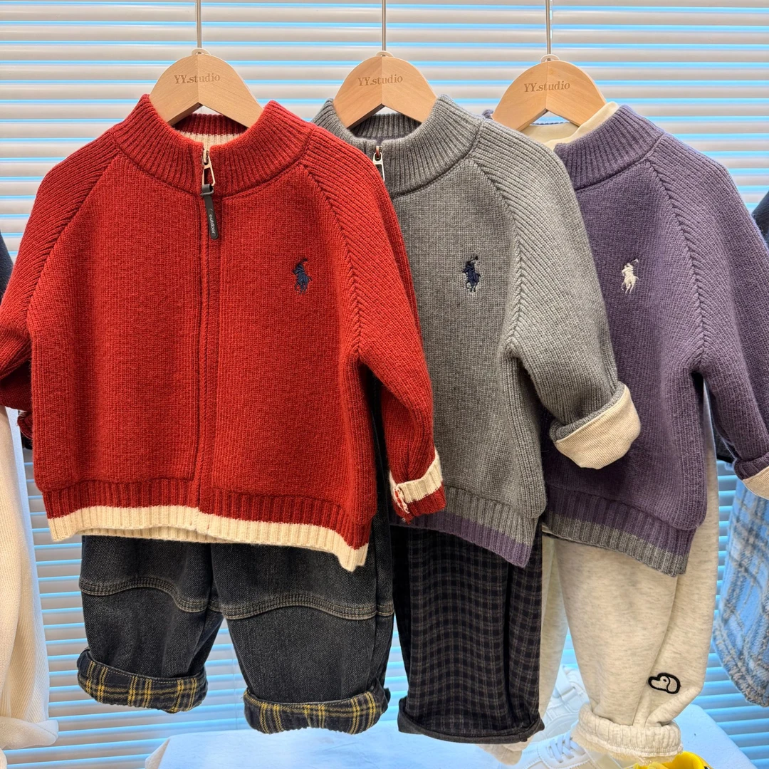 【加德绒】儿童冬季新款时尚潮流刺绣款开衫男女童亲子针织衫毛衣