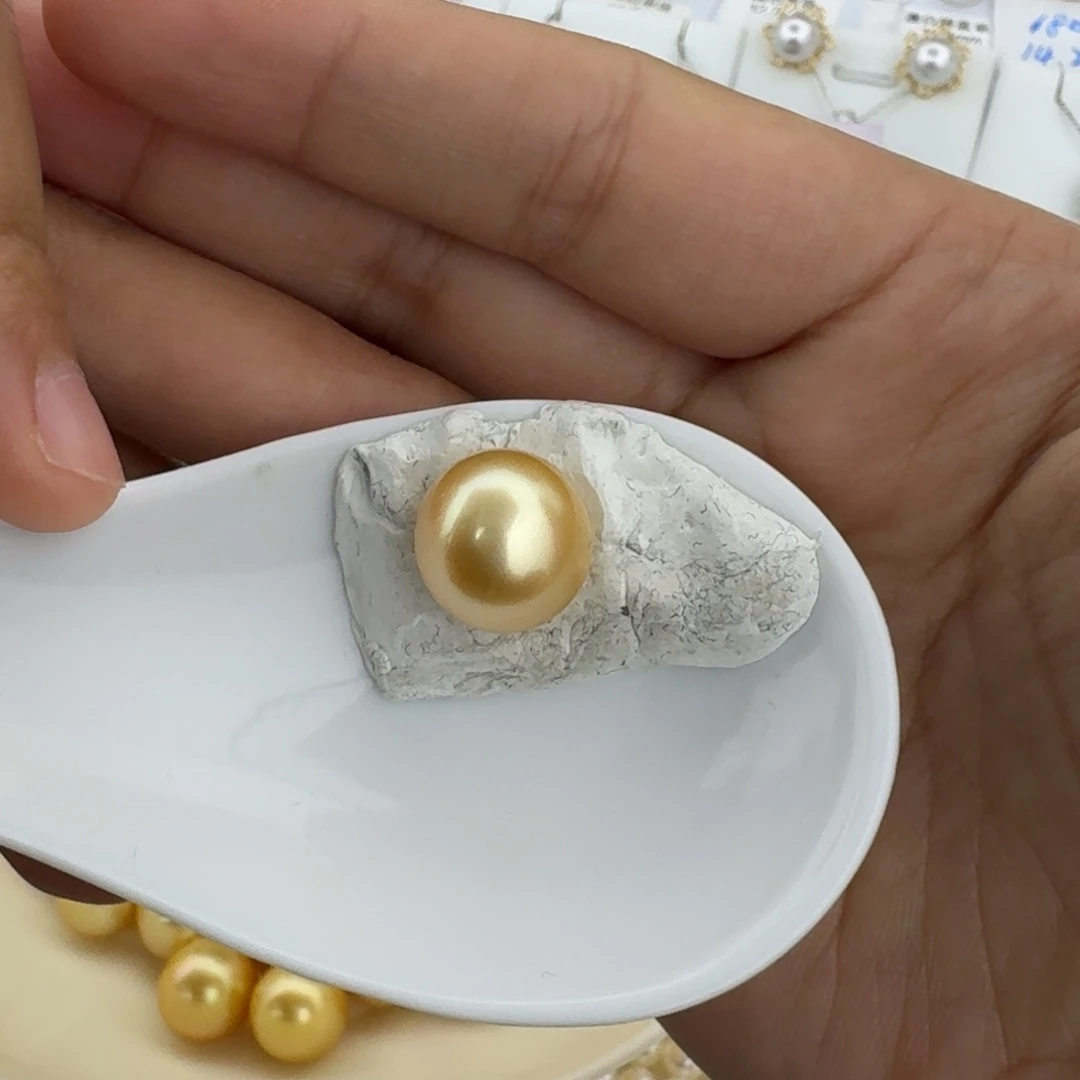 海水珍珠裸珠金珠椭圆无暇12.2mm