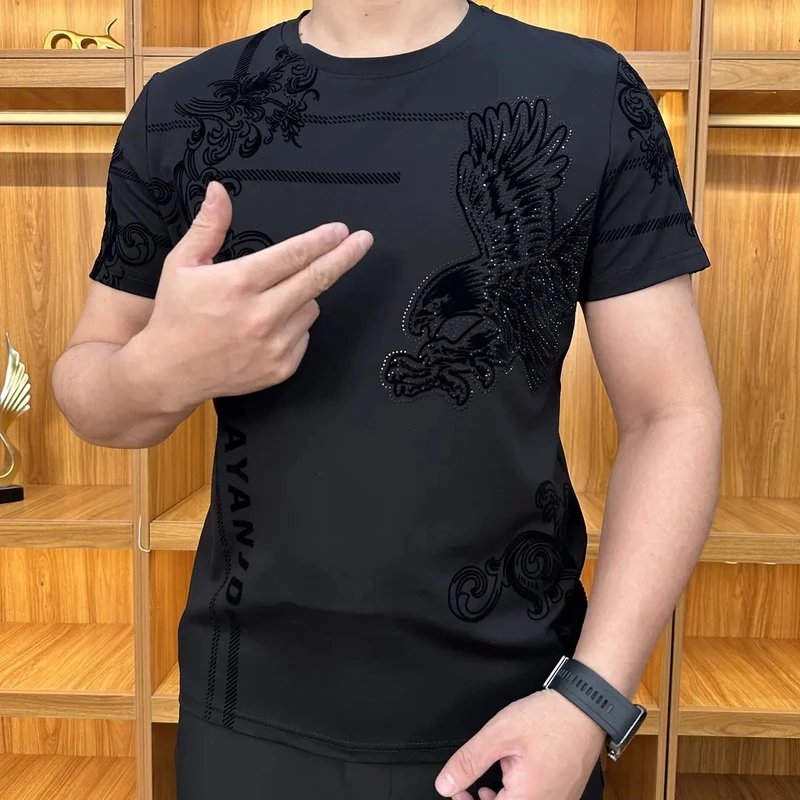 【专柜品质】春夏季新款男士印花大气轻奢黑色百搭修身潮流休闲t恤