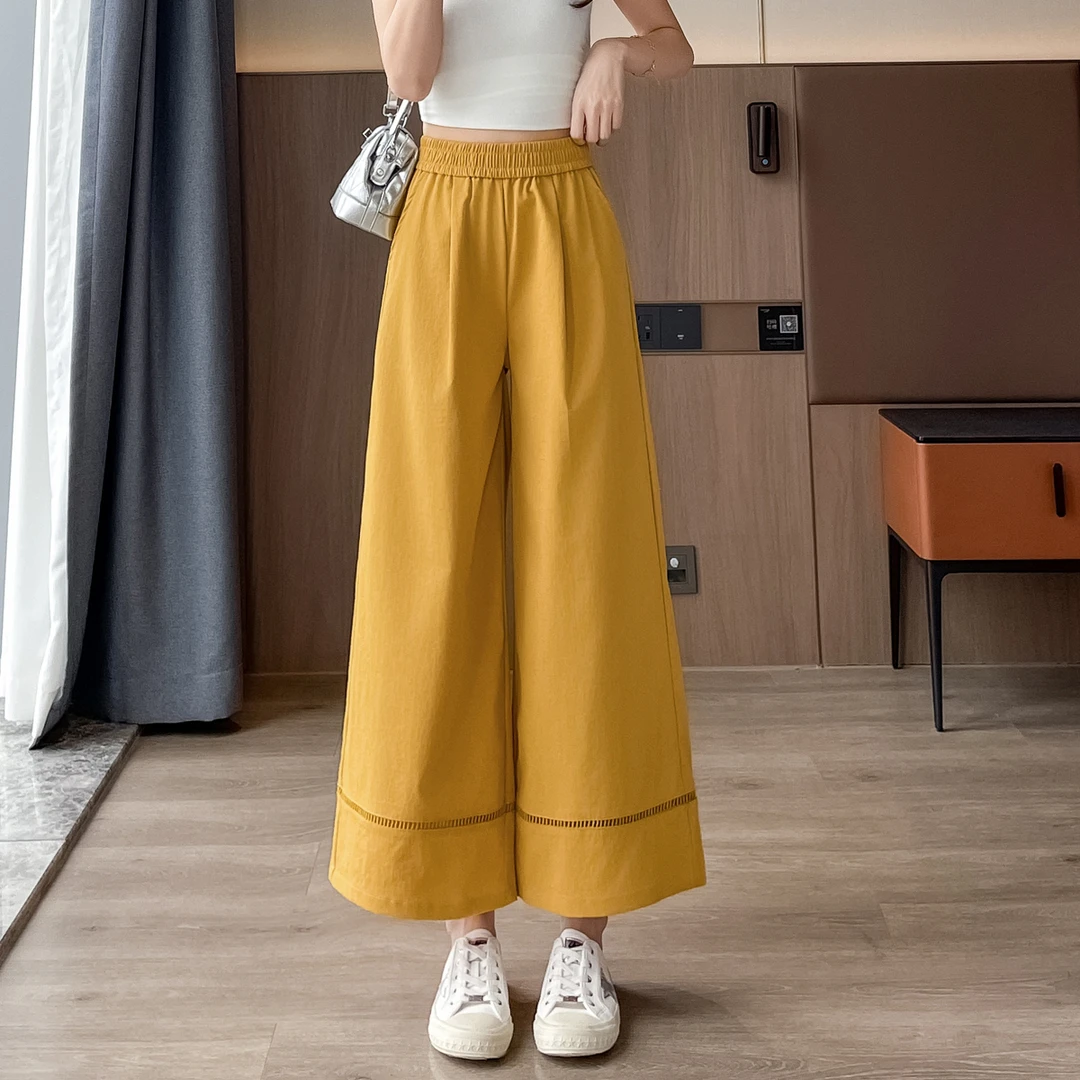 轻薄镂空花边阔腿裤夏季薄款宽松直筒垂感小个子八分九分休闲裤