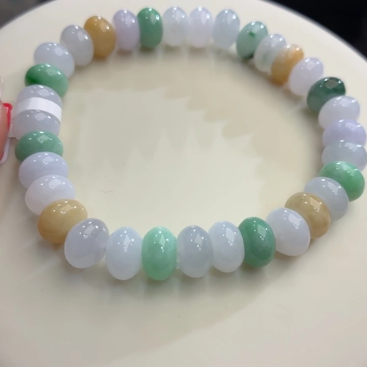 翡翠未镶嵌手链冰胶鼓珠卡8.9