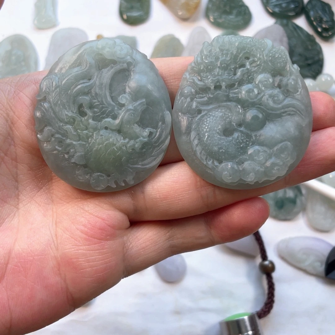 定制翡翠未镶嵌龙凤牌