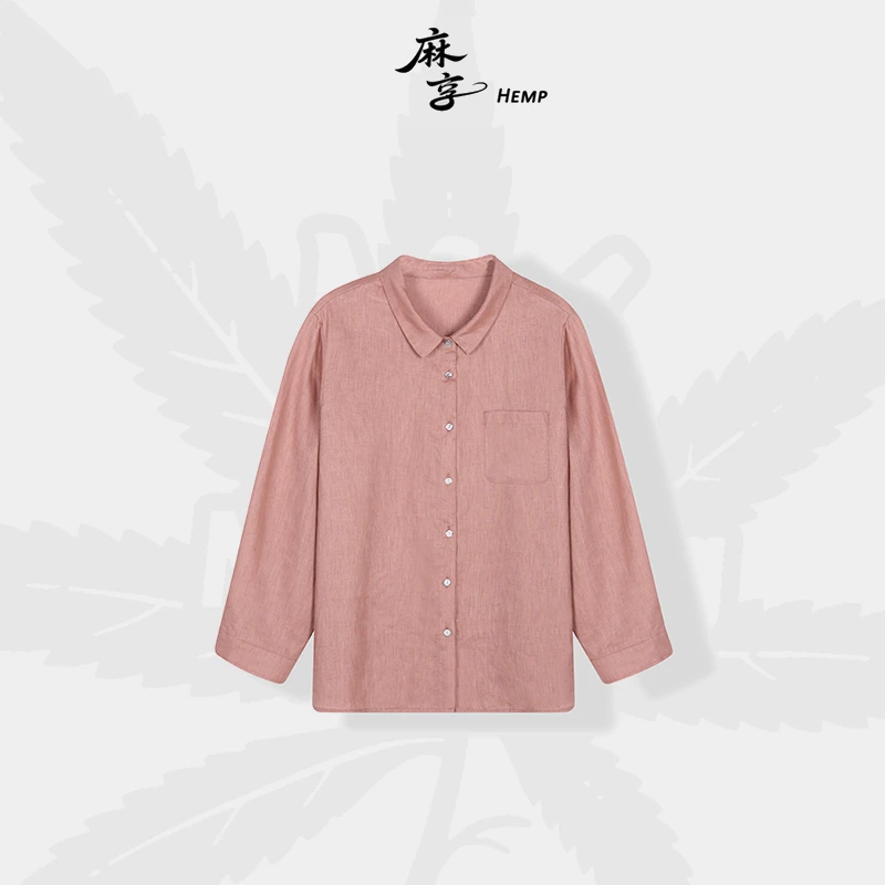 【60支】100%汉麻长袖衬衫月魄白/藏青色文艺复古宽松上衣FSY50556