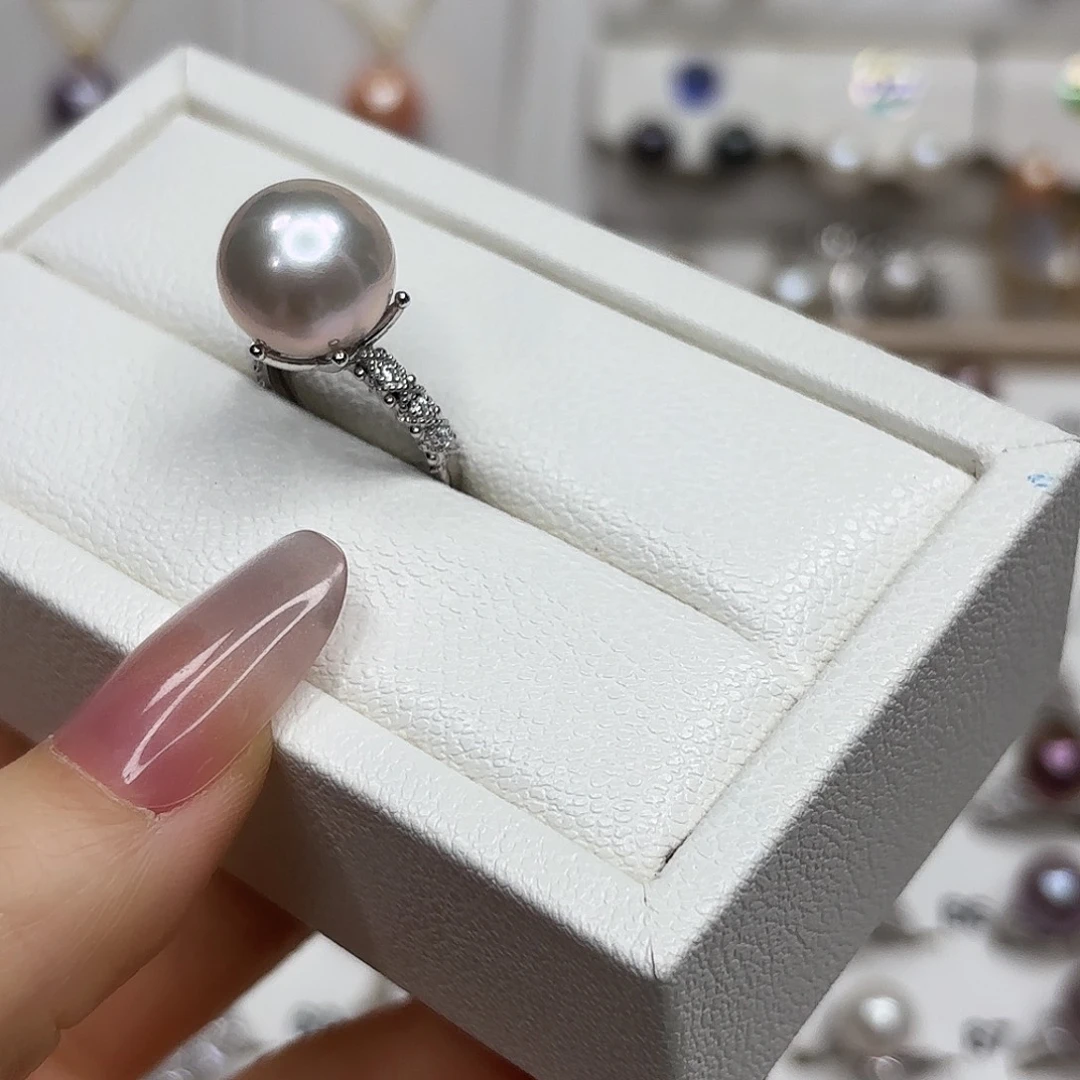 对***月淡水珍珠戒指银S925镶嵌