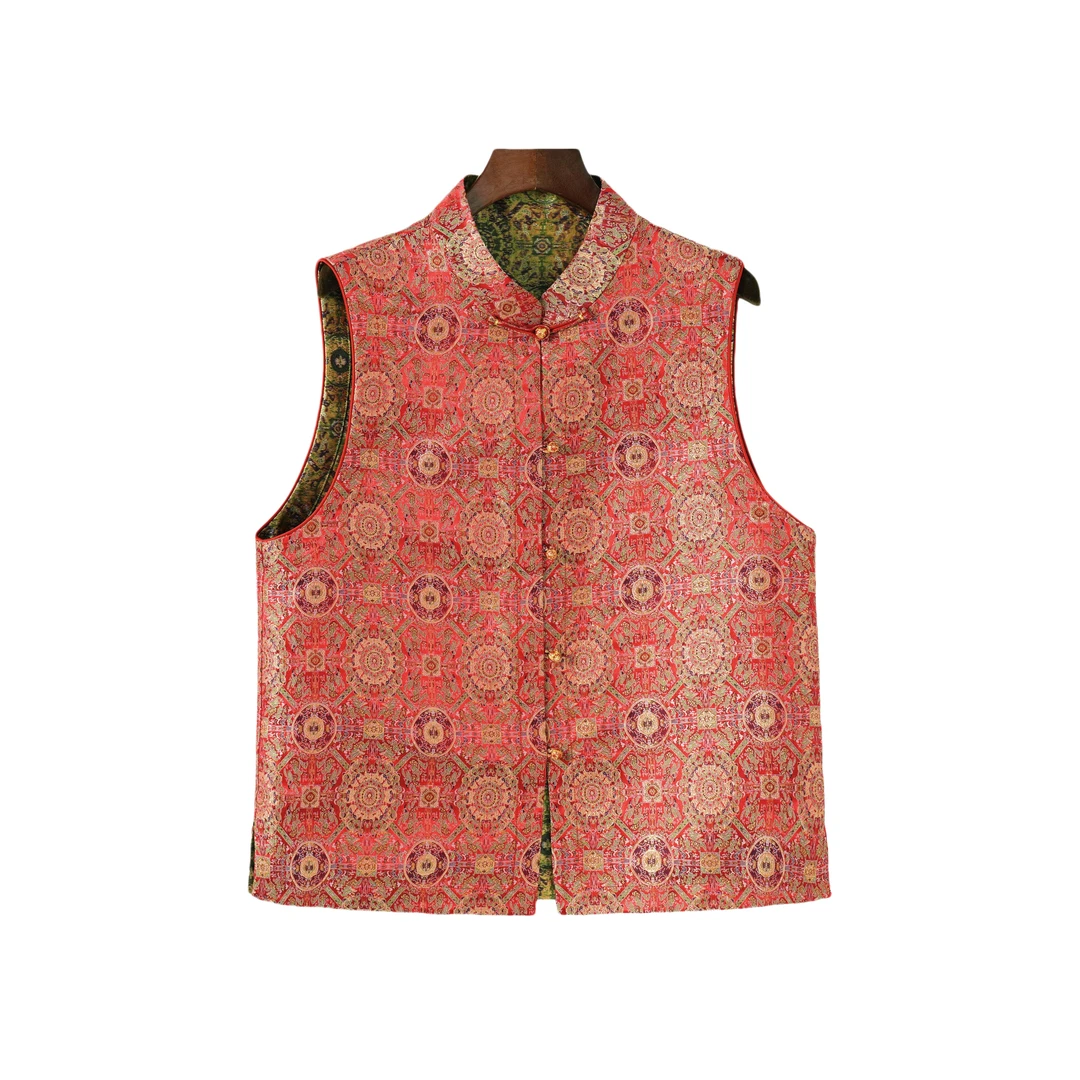 【今熹】桑蚕丝宋锦马夹中式印花中国风复古提花马甲F25134