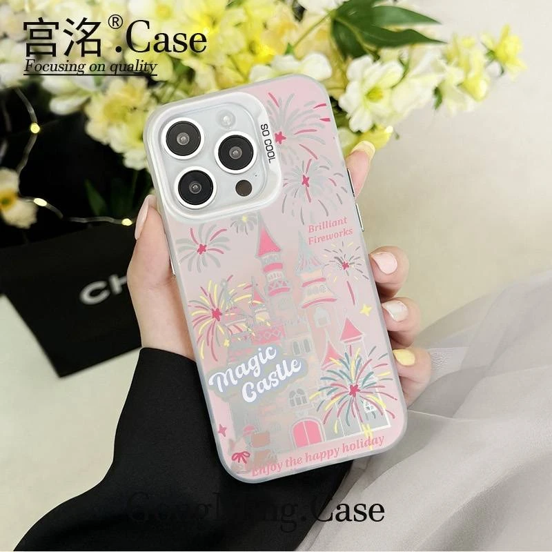 烟花城堡彩银壳适用于iPhone苹果17手机壳华为oppo小米手机壳男女