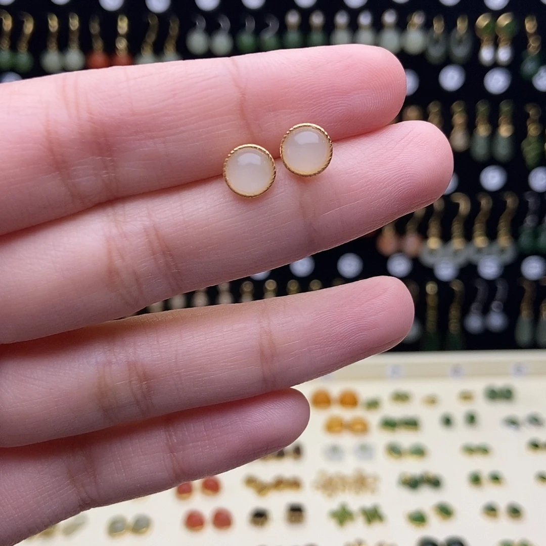 南红玛瑙银S925镀金镶嵌耳饰