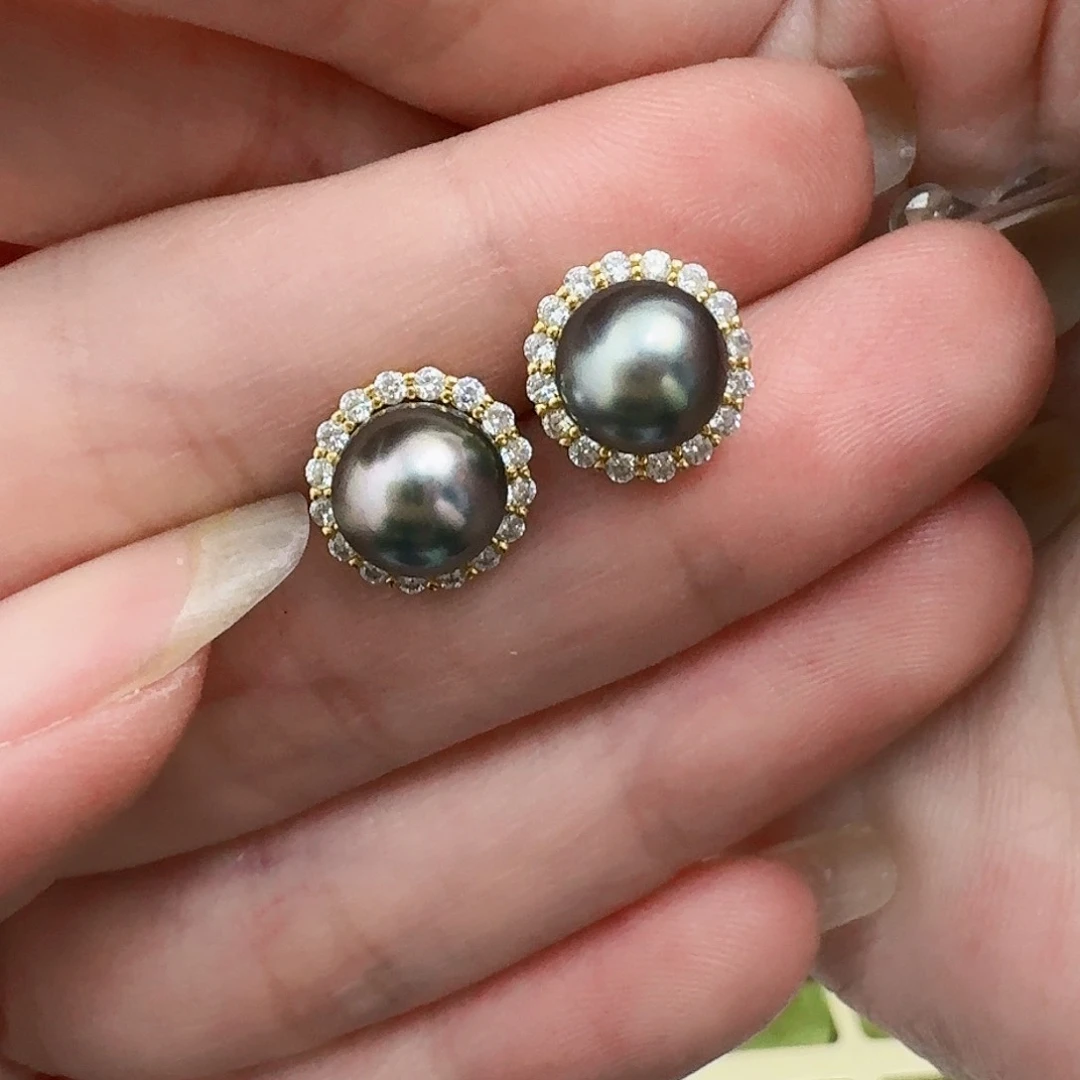 海水珍珠耳饰银S925镀金镶嵌