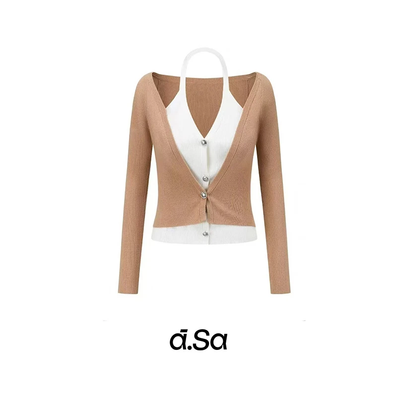 理性消费 NO退NO换 【驼色挂脖假两件长袖】