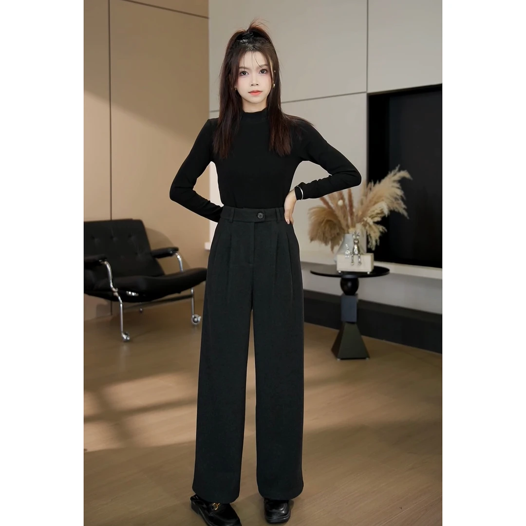 【小个子】秋冬新款高腰直筒休闲垂感百搭宽松显瘦休闲裤-YJ3030