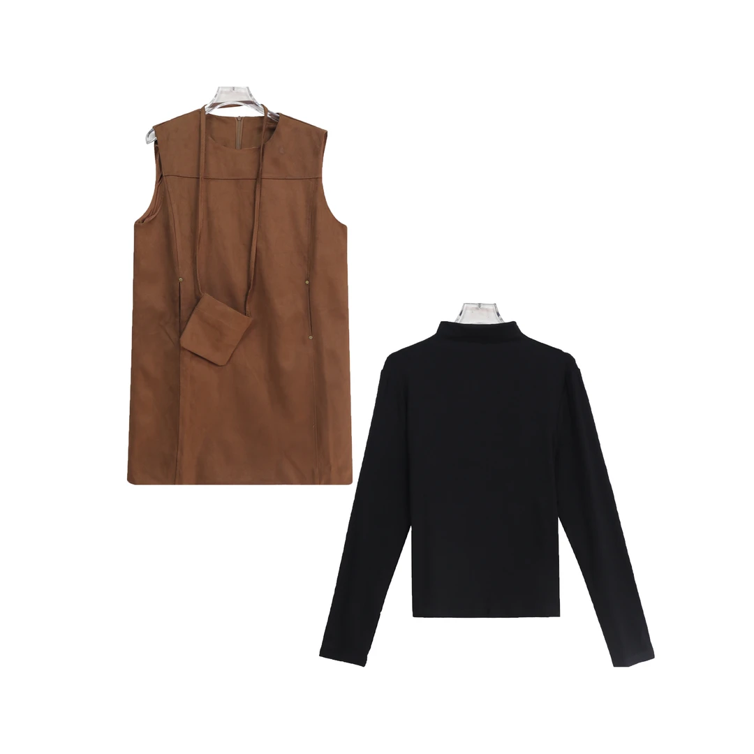 S 复古背心裙配包包长袖T恤打底衫两件套S4426