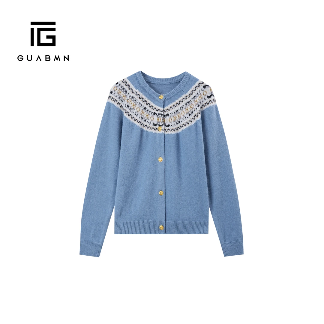 GUABMN2025春季新款时尚秋季设计师套头圆领花纹针织长袖3527