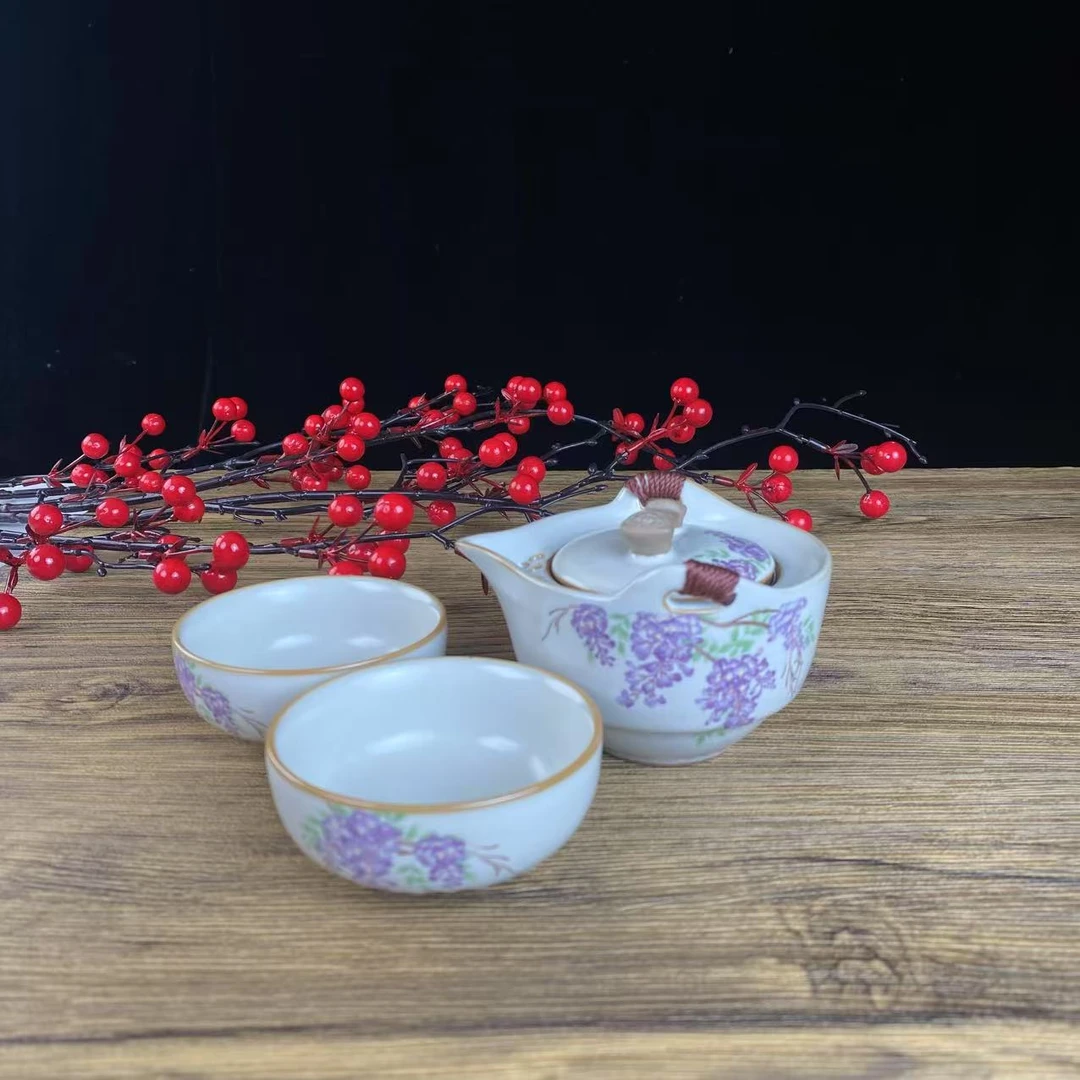 E886汇儒堂汝窑桃花快客一壶三杯简约便携式户外露营旅行茶具