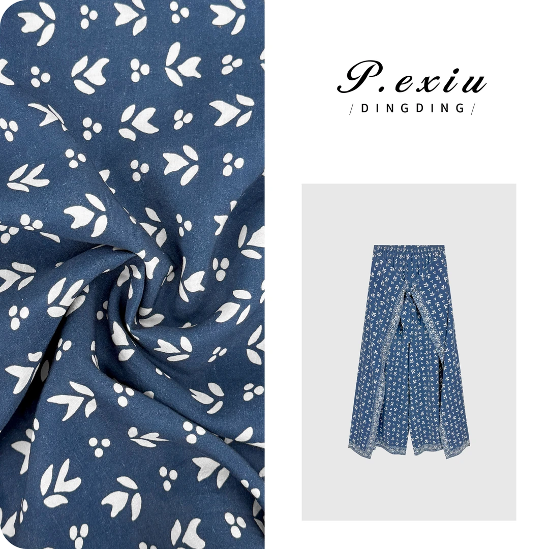 PanYiXiu/潘依绣天丝亚麻设计师款层叠花卉印花休闲裤M8854