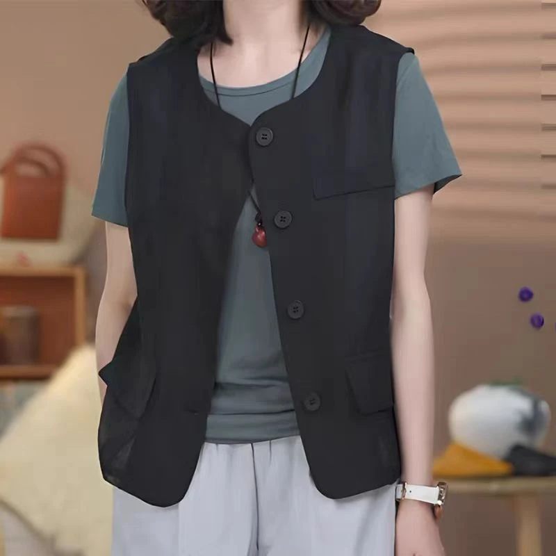 外搭时尚百搭文艺马夹女夏季新款薄款气质清新百搭显瘦宽松马甲潮