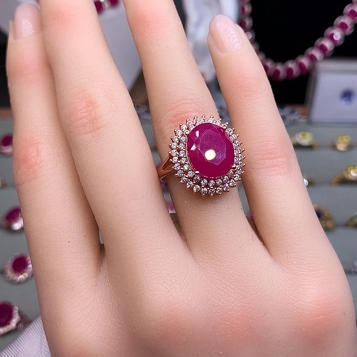 戒指银S925镶嵌红宝石