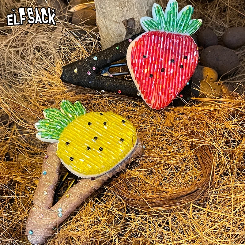 妖精的口袋韩系可爱草莓发夹2025年秋新款设计感趣味懒人夹发饰