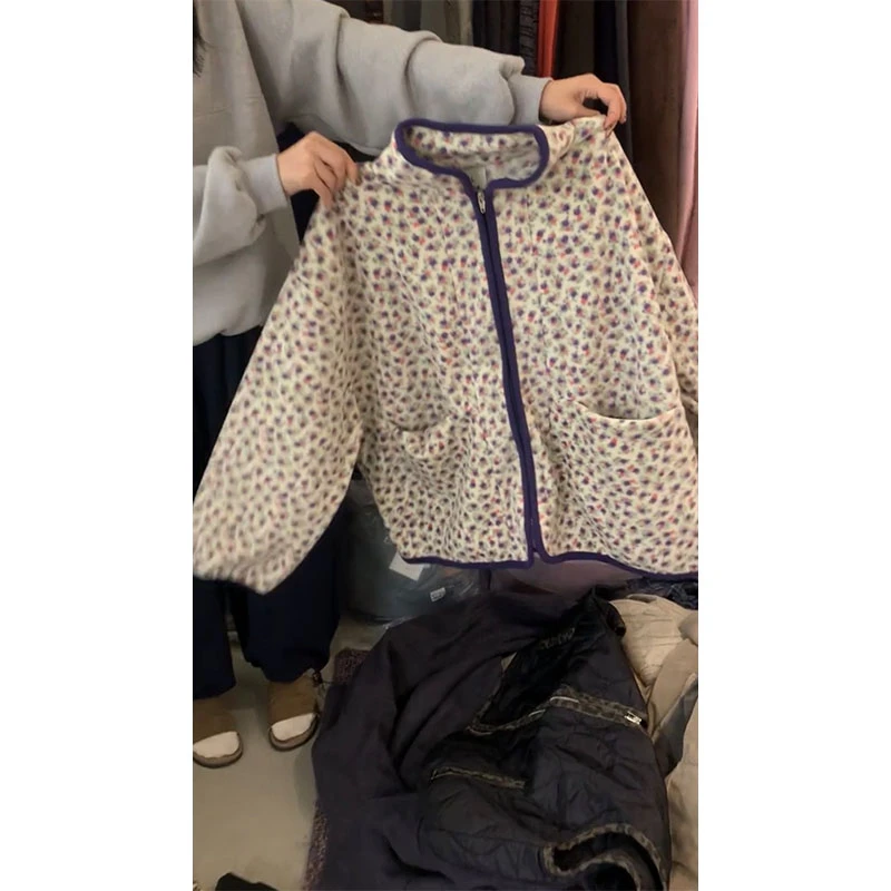 别致小众时髦洋气复古印花拉链外套秋季新款宽松休闲气质显瘦上衣