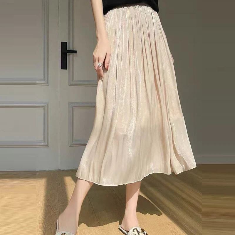 KALUOLAI/卡洛莱高级感流光纱半身裙女夏季新款大摆中长垂感a字裙