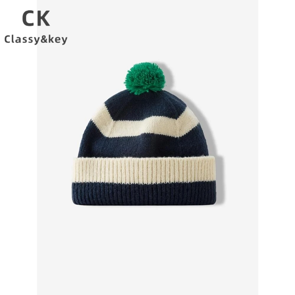 Classy key新加坡设计师联名款男女同款可爱毛线球彩色条纹针织帽