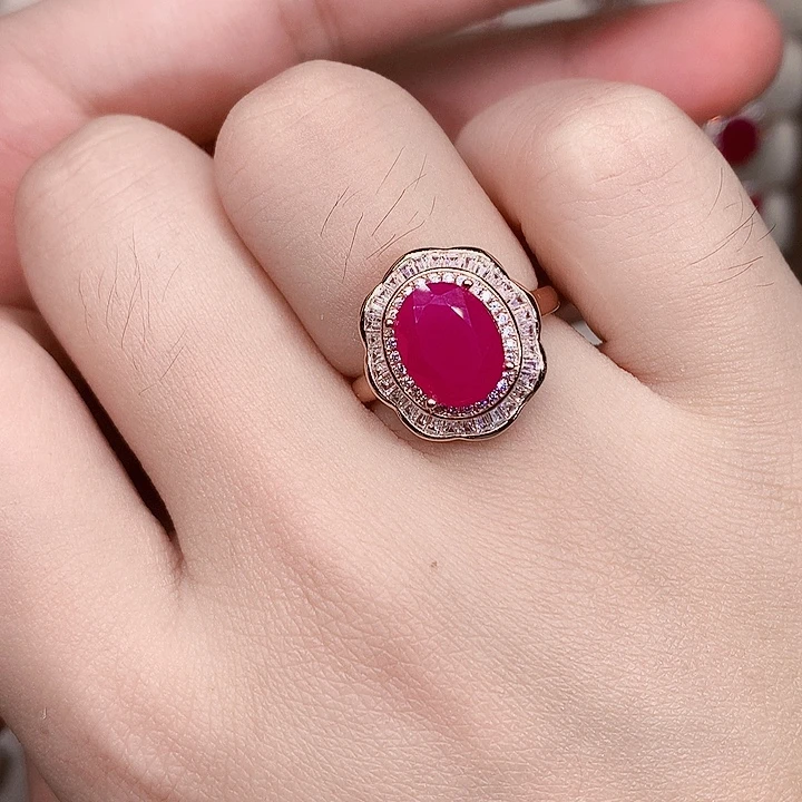 红宝石戒指银S925镶嵌