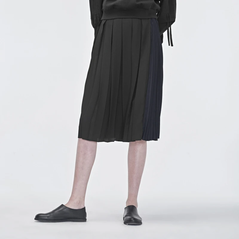 圣迪奥女装商务百搭梭织潮流褶裥层次下摆半身裙S19181106