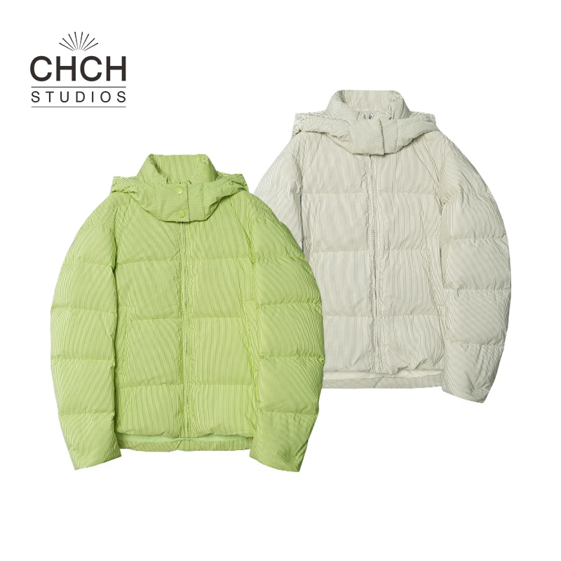 JY3YRQ93115秋冬新款细条纹时尚百搭男女同款连帽羽绒服外套