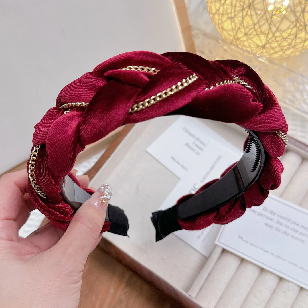 带齿高颅顶新款设计师款定制发箍百搭手工红色