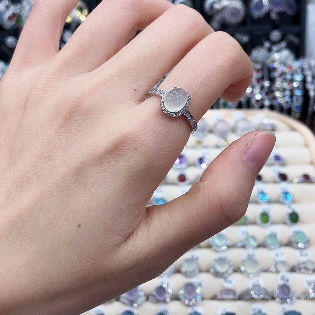 蛇纹石玉银S925镶嵌戒指戒指