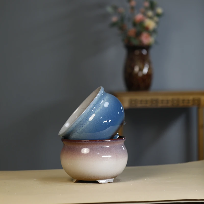 45#宜兴 大口径 多肉植物 陶瓷 紫砂花盆 透气 高度13cm 口径19cm