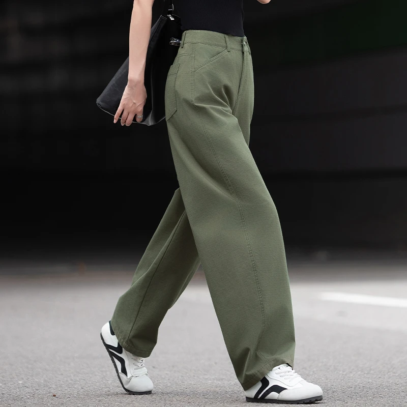 军绿色裤子女萝卜休闲裤子2025新款春秋季弯刀裤女款爆款简约长裤