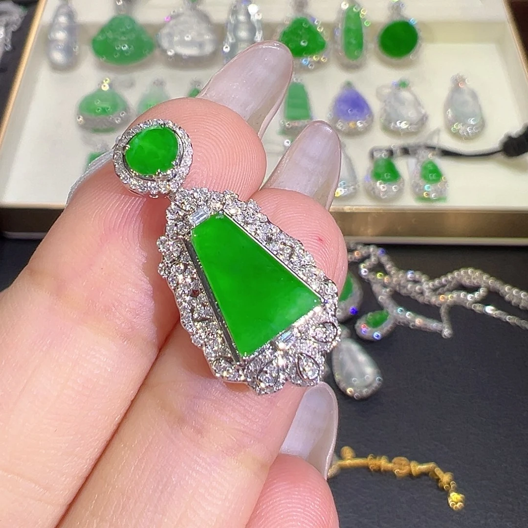 翡翠18K金镶嵌吊坠(不含链)翡翠