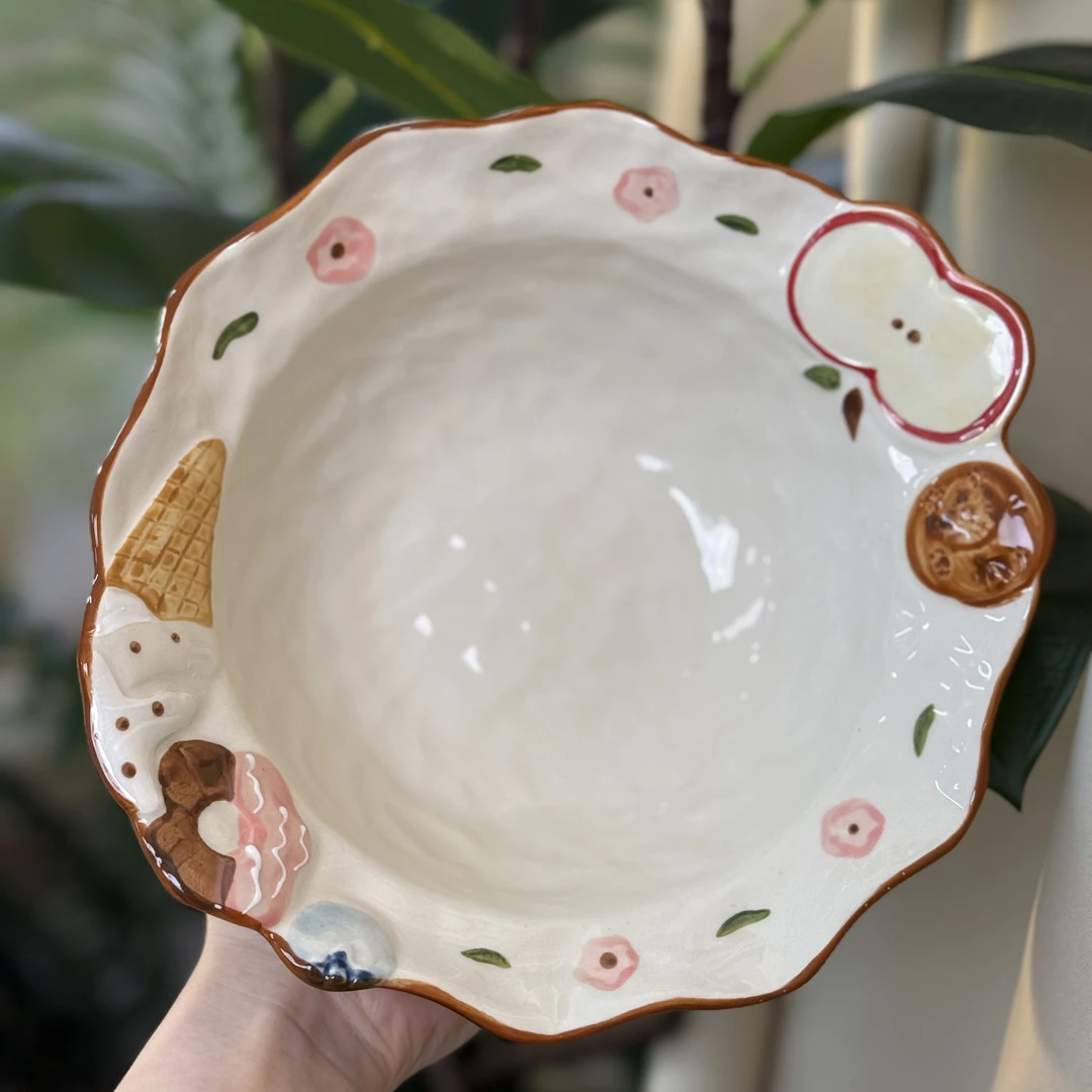 海派甜心苹果花边陶瓷深碗汤碗沙拉碗水果餐具碗可爱家用