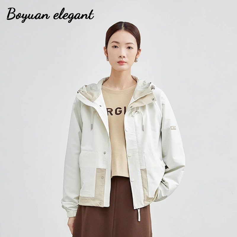 时尚设计感拼接工装外套女2026早秋新款气质宽松显瘦连帽休闲上衣