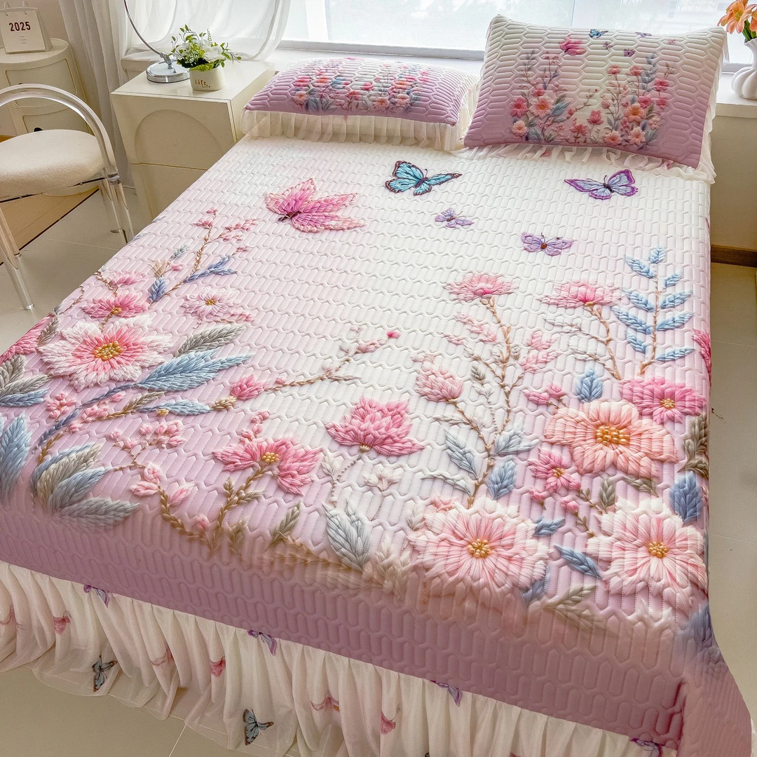 数码印花5D 床盖三件套蝶恋花