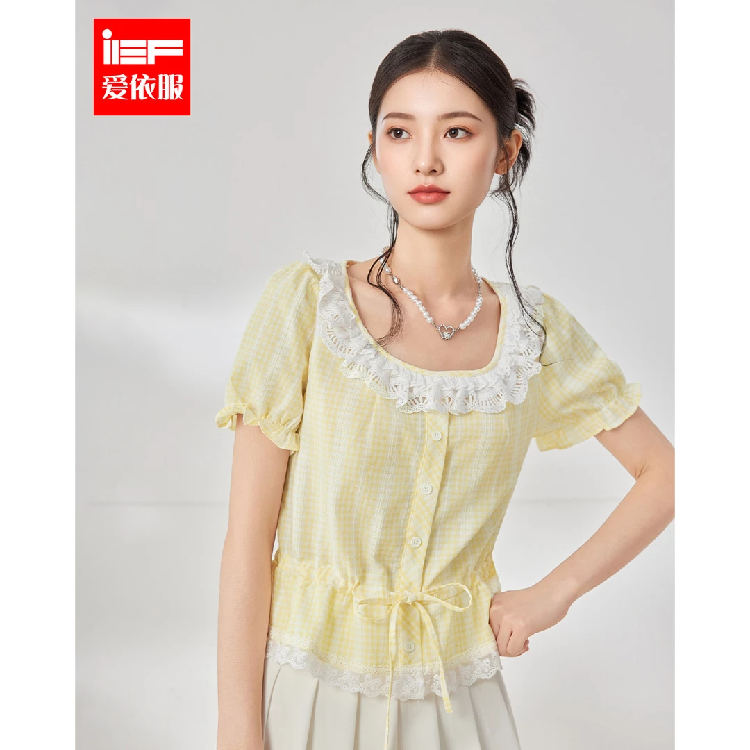 IEF/爱依服2025夏季新款日系甜美少女风可爱减龄蕾丝边上衣流光风