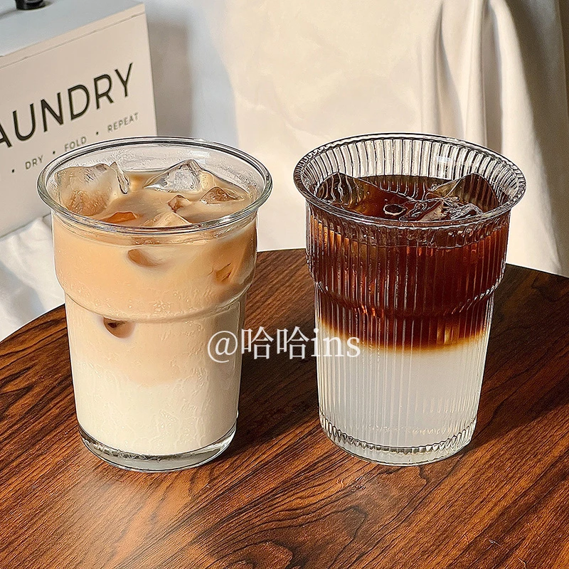 ins风玻璃大容量家用咖啡杯台阶反口杯喝水杯简约牛奶杯奶茶杯