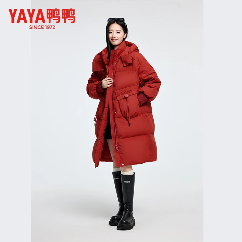 YAYA/鸭鸭羽绒服女新款时尚韩版休闲加厚连帽冬季外套YE4B619039M